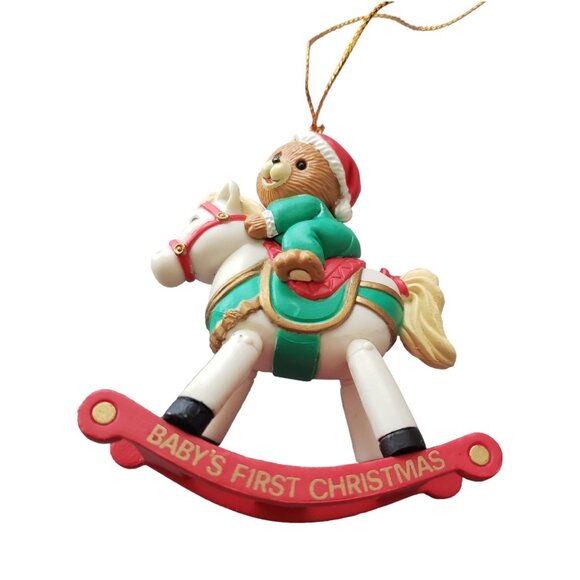 Boxed Vintage 1993 “Baby’s First Christmas” Bear on Rocking Horse Ornament - Picture 2 of 13